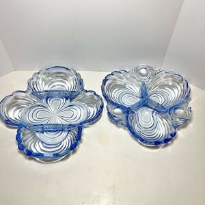 Vintage Cambridge Glass Caprice Decided Relish Dishes In Moonlight Blue Set Of 2